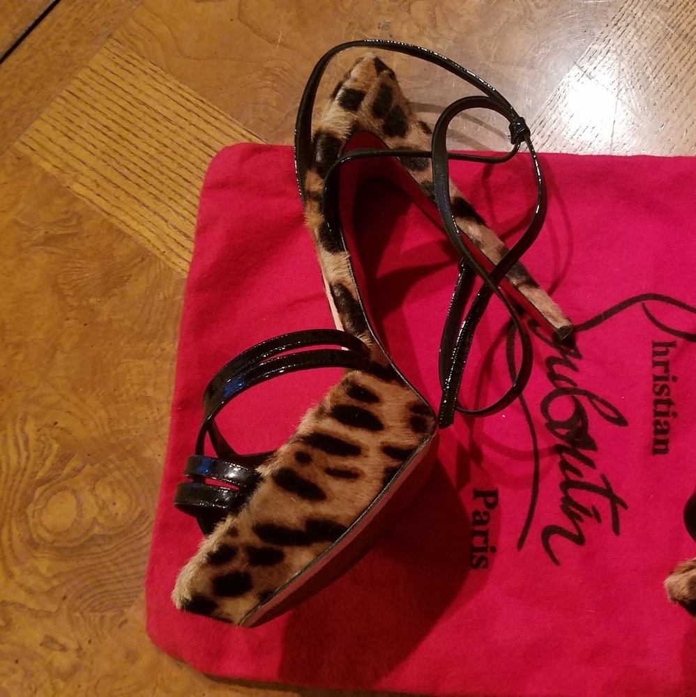 Christian Louboutin Leopard Print Black Strap Heel